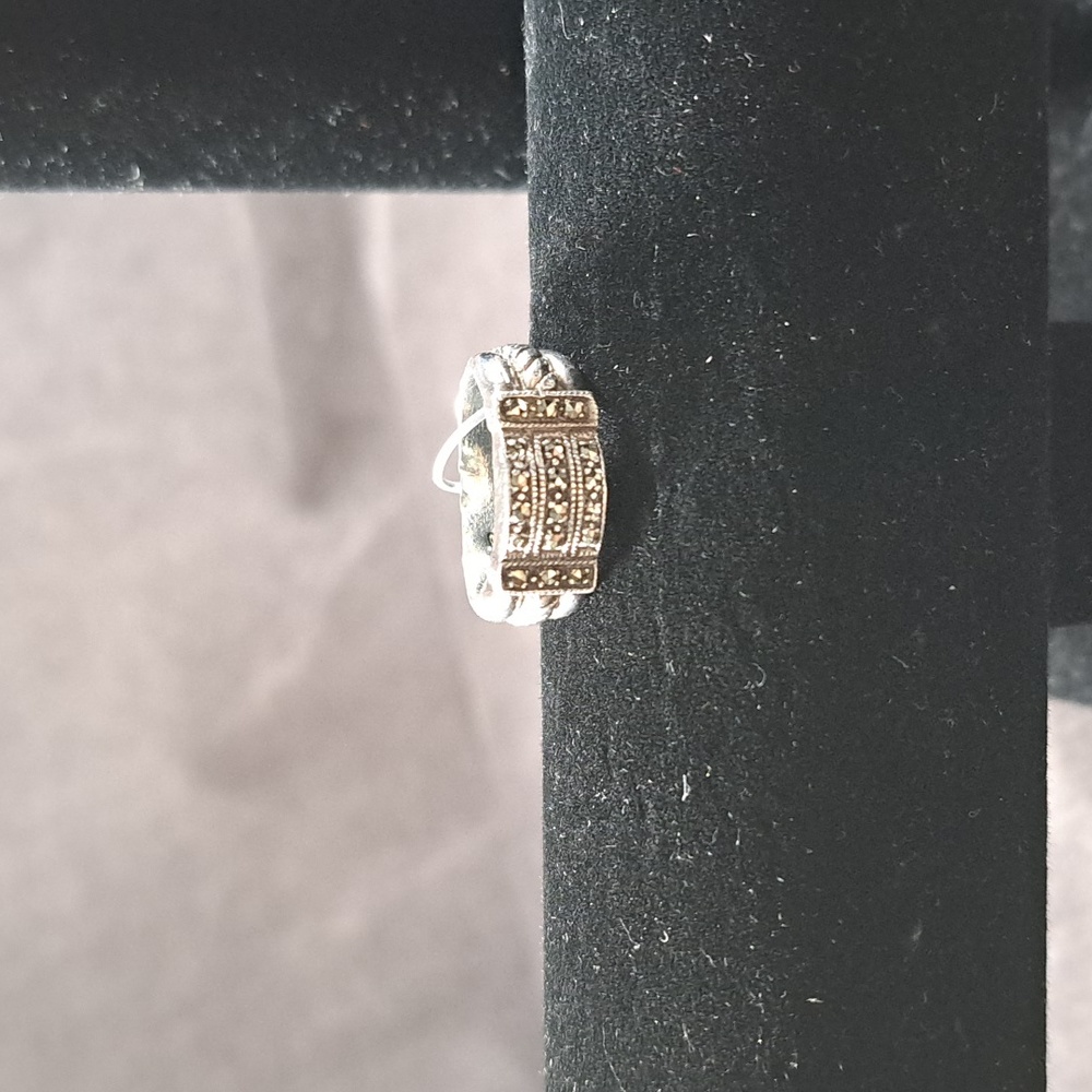 Vintage Marked 925 Sterling Silver + Cubic Zirconias Art Deco Style 7mm Ring G 8